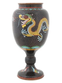 CHINESE QING DYNASTY CLOISONNE ENAMEL PEDESTAL VASE