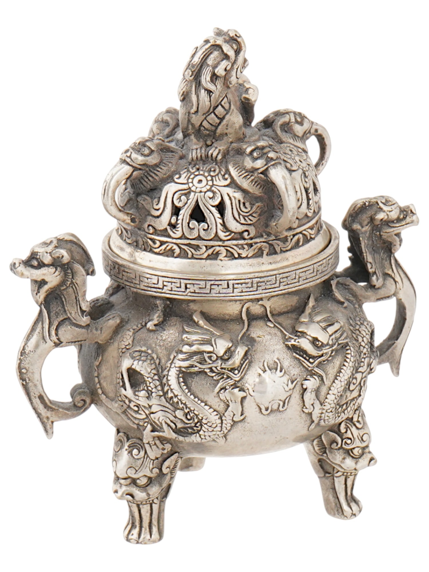 VINTAGE CHINESE BRONZE INCENSE BURNER W DRAGONS (1 of 9)