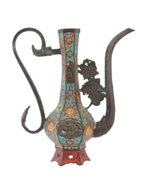 ANTIQUE CHINESE ENAMEL BRONZE PITCHER