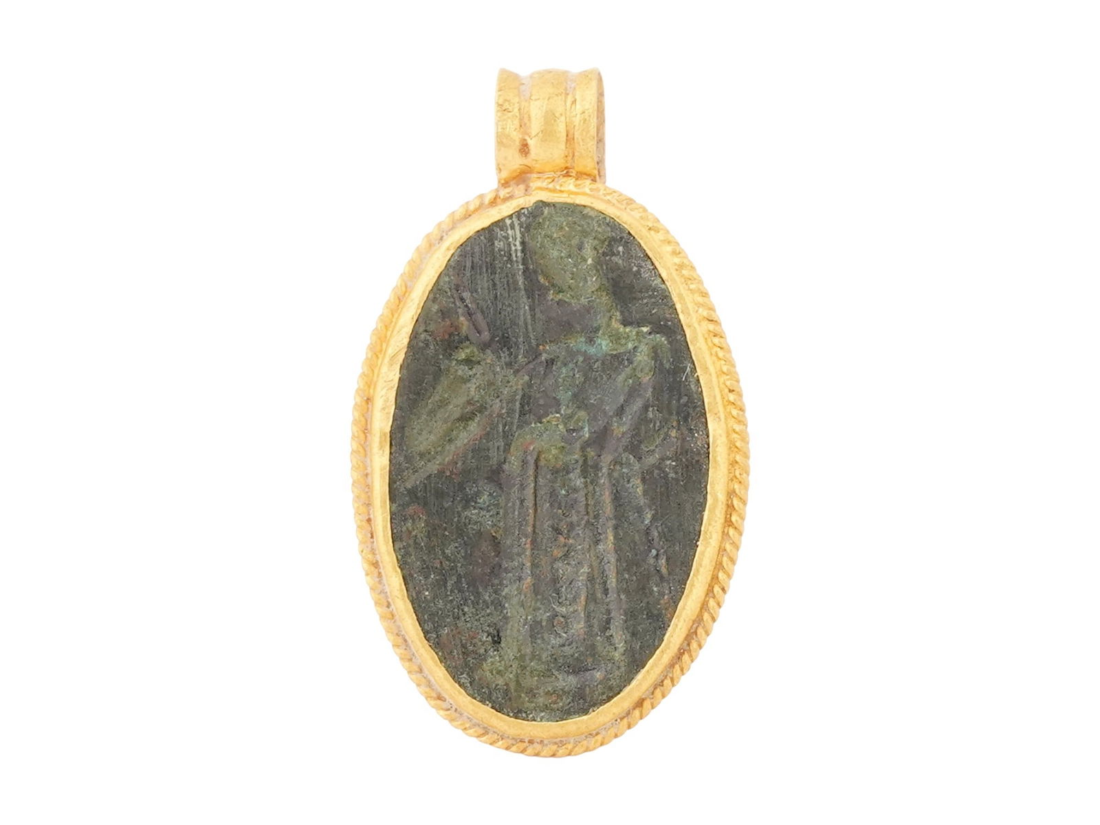 ANCIENT GREEK GOLD AND BRONZE INTAGLIO PENDANT (1 of 5)