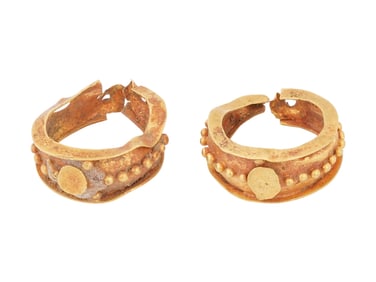 PAIR ANCIENT GRECO ROMAN GOLD EARRINGS 300 BC TO 100 AD