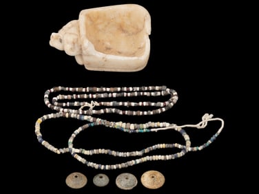 ANCIENT ARTIFACTS MARBLE ALTAR NECKLACES SPINDLE WHORLS