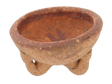 PRE COLUMBIAN PAINTED TRIPOD TERRACOTTA POTTERY BOWL