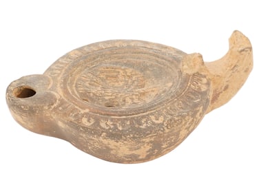ANCIENT ROMAN TERRACOTTA POTTERY OIL LAMP MARKED