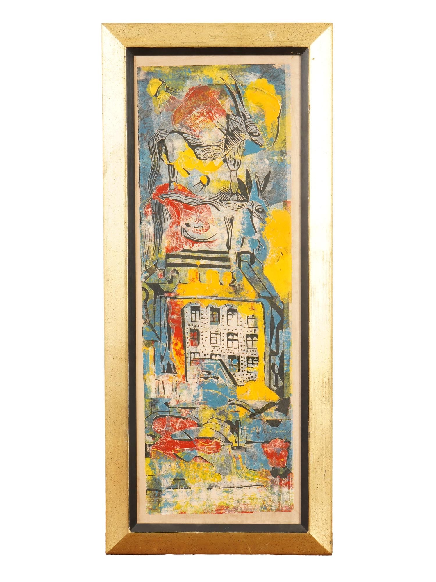 VINTAGE ABSTRACT COLOR LITHOGRAPH FRAMED