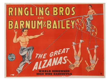 VTG AMERICAN CIRCUS POSTER RINGLING BROS GREAT ALZANAS