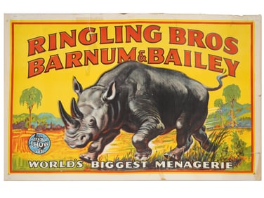 VINTAGE AMERICAN CIRCUS POSTER RINGLING BROS RHINOCEROS