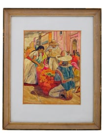 FELIPE OLAY MEXICAN POPOTILLA STRAW MOSAIC PAINTING