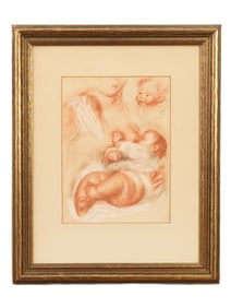 AFTER RENOIR MOTHER AND CHILD MIXED MEDIA PAINTING