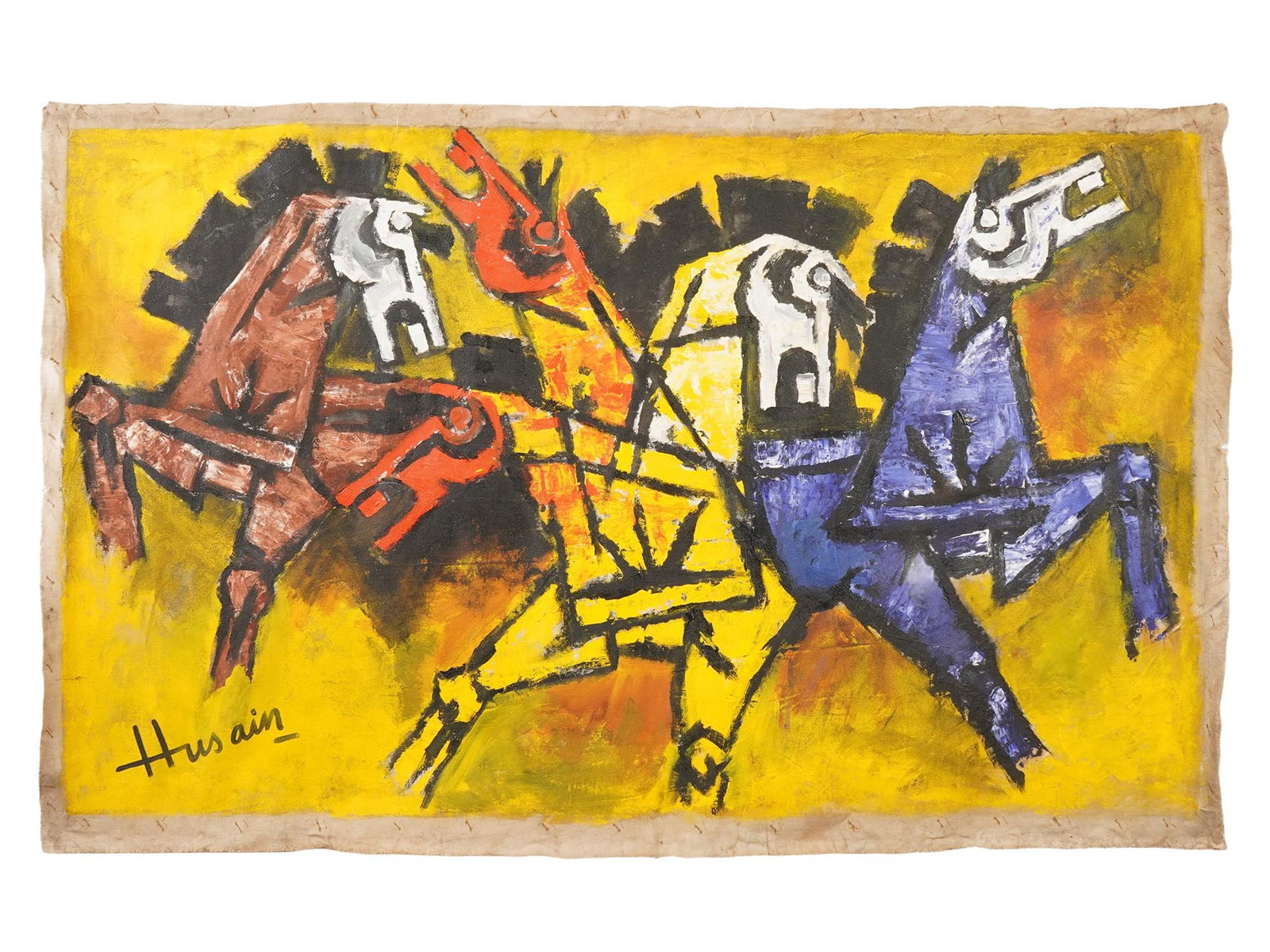 MID CENTURY INDIAN PAINTING SIGNED M. F. HUSAIN (1 of 4)