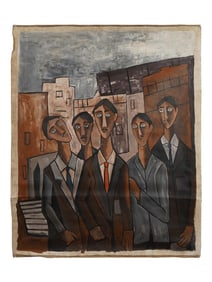 SIGNED RAM KUMAR INDIAN ACRYLIC PAINTING