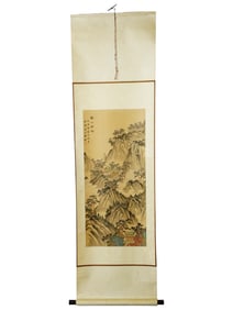 CHINESE INK WATERCOLOR PAINTING SCROLL W CALLIGRAPHY