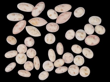 LOT OF 40 CARVED PORTRAIT CORAL SHELL CAMEO MEDALLIONS