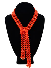 VINTAGE GOLD BEADED DESIGN RED CORAL NECKLACE