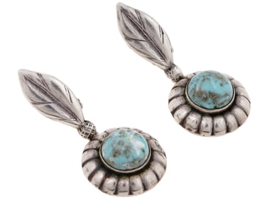 AMERICAN SILVER EARRINGS WITH TURQUOISE STONES
