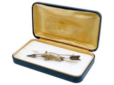 RUSSIAN SILVER AND DIAMOND BOAR ARROW PIN BROOCH