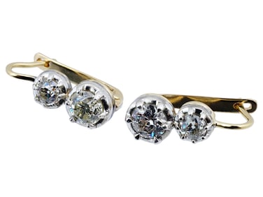 PAIR OF RUSSIAN GOLD EARRINGS W OLD MINE CUT DIAMONDS
