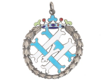 RUSSIAN SILVER ENAMEL PENDANT WITH ROYAL MONOGRAM