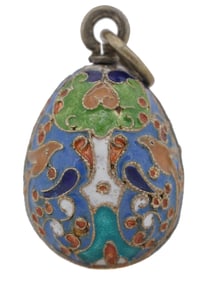 RUSSIAN 84 SILVER CLOISONNE ENAMEL EGG PENDANT