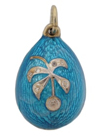 RUSSIAN SILVER GILT JEWELED ENAMEL EGG PENDANT