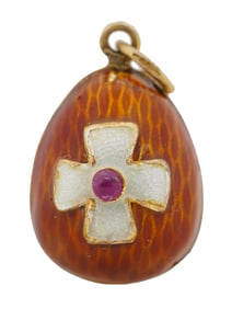 RUSSIAN SILVER GUILLOCHE ENAMEL CROSS EGG PENDANT