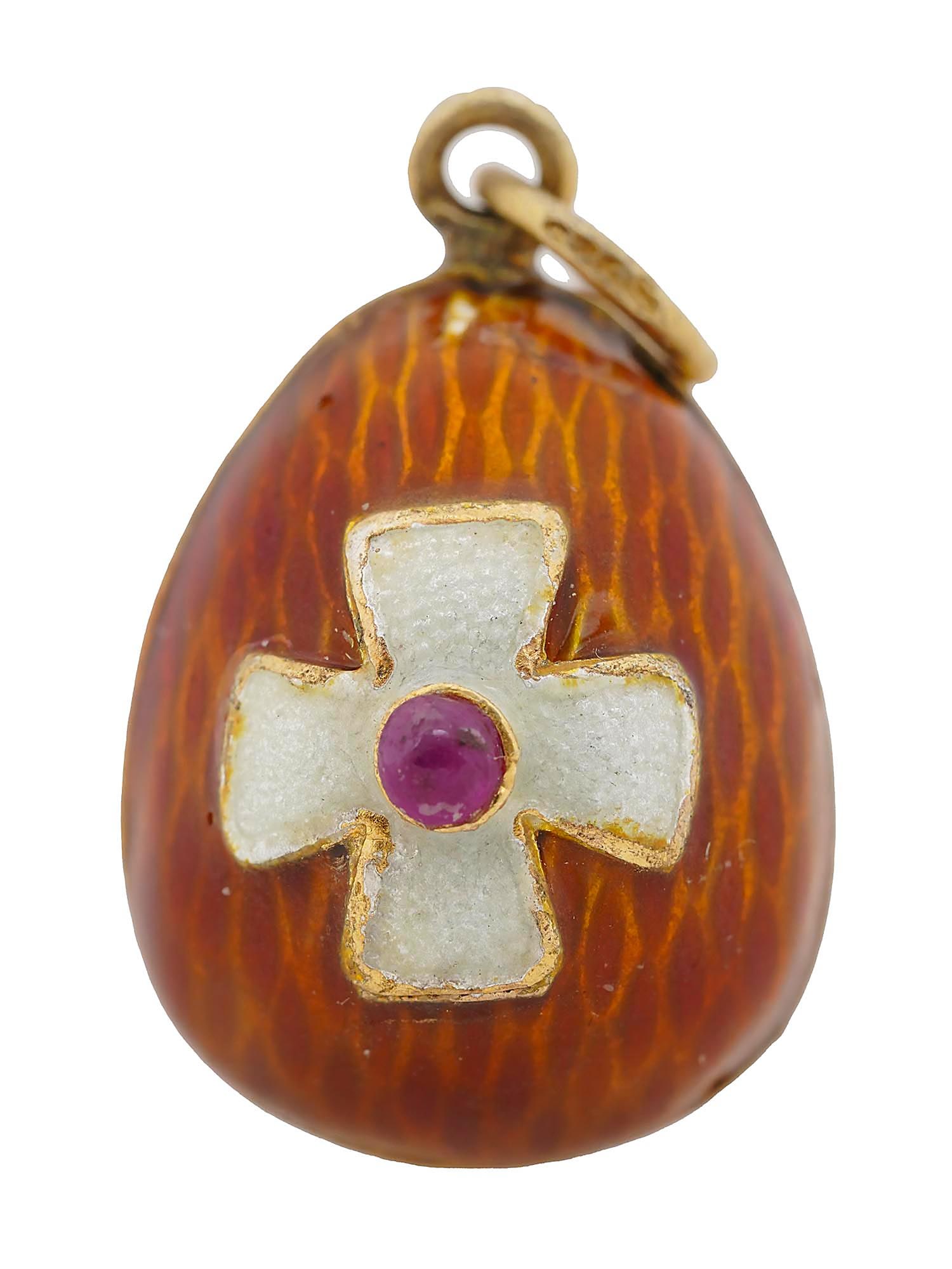 RUSSIAN SILVER GUILLOCHE ENAMEL CROSS EGG PENDANT (1 of 6)