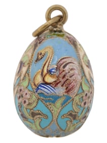 RUSSIAN SILVER AND ENAMEL SWAN LAKE EGG PENDANT