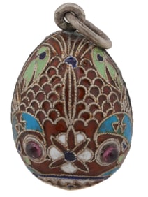 RUSSIAN 84 SILVER CLOISONNE ENAMEL EGG PENDANT
