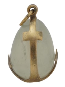 RUSSIAN GILT SILVER JADE STONE EASTER EGG PENDANT