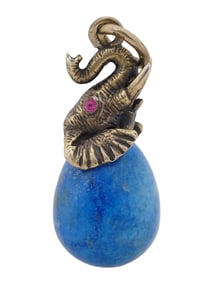 RUSSIAN SILVER LAPIS LAZULI FIGURAL EGG PENDANT