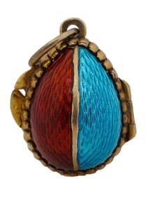 RUSSIAN 84 SILVER GUILLOCHE ENAMEL EGG LOCKET