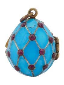 RUSSIAN SILVER RUBY STONES AND ENAMEL EGG PENDANT