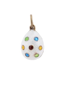 RUSSIAN 88 SILVER GILT AND ENAMEL EGG PENDANT