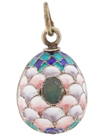 RUSSIAN GILT SILVER CLOISONNE ENAMEL EGG PENDANT