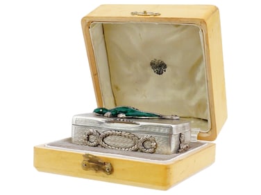 RUSSIAN SALAMANDER SILVER ENAMEL DIAMOND TOBACCO BOX