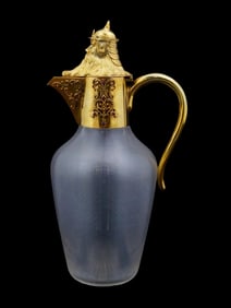 RUSSIAN SILVER ROSE CUT DIAMONDS GARNETS GLASS PITCHER