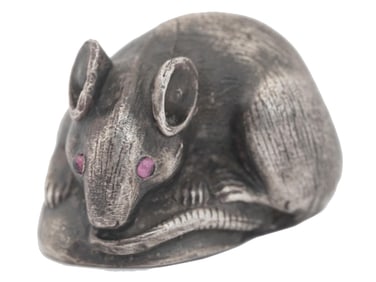 RUSSIAN SILVER FIGURINE OF A MOUSE WITH AMETHYSTS