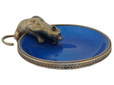 RUSSIAN GILT SILVER BLUE ENAMEL PANTHER ASHTRAY
