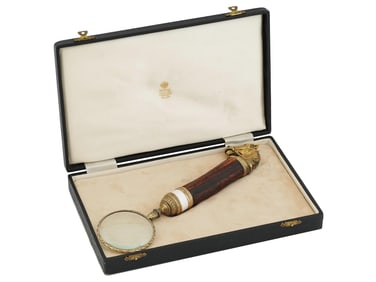 RUSSIAN SILVER GUILLOCHE MAGNIFIER W GEMSTONES