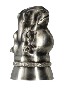 RUSSIAN 84 SILVER HIPPO STIRRUP CUP GILT INTERIOR