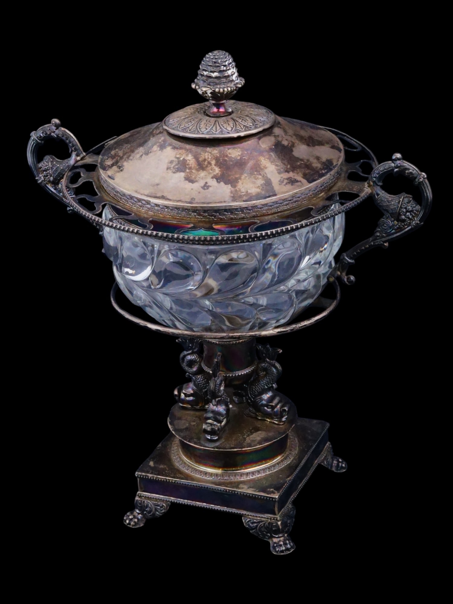 FRENCH BACCARAT SILVER MOUNTED GLASS CENTERPIECE (1 of 9)