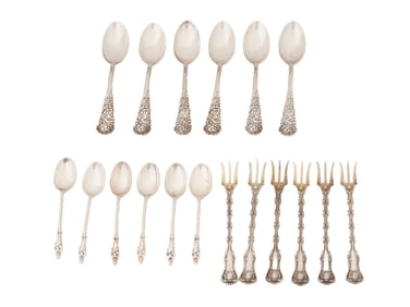 ANTIQUE STERLING SILVER FLATWARE PIECES SPOONS FORKS