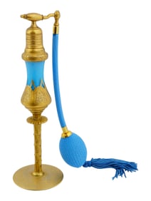 FRENCH GILDED BLUE GLASS ATOMIZER PERFUME BOTTLE