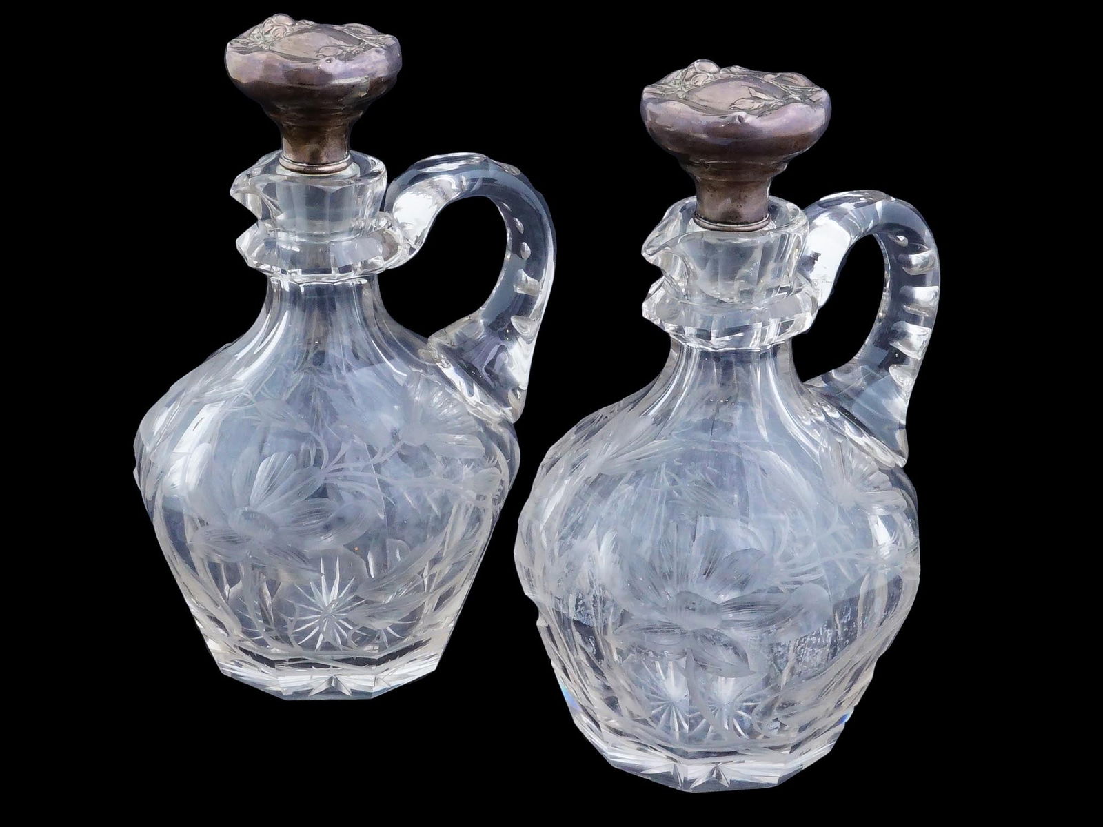 VINTAGE CZECH CUT GLASS DECANTERS WITH SILVER STOPPERS (1 of 10)