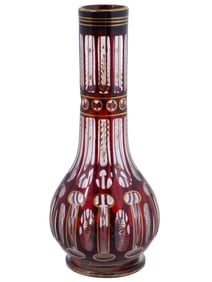 ANTIQUE 19TH C RUBY RED BOHEMIAN GLASS HOOKAH BASE