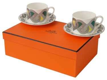 HERMES PARIS RALLYE 24 PORCELAIN COFFEE SET IOB