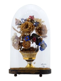 ANTIQUE FRENCH SILK FLOWERS GLOBE DE MARIEE DECOR