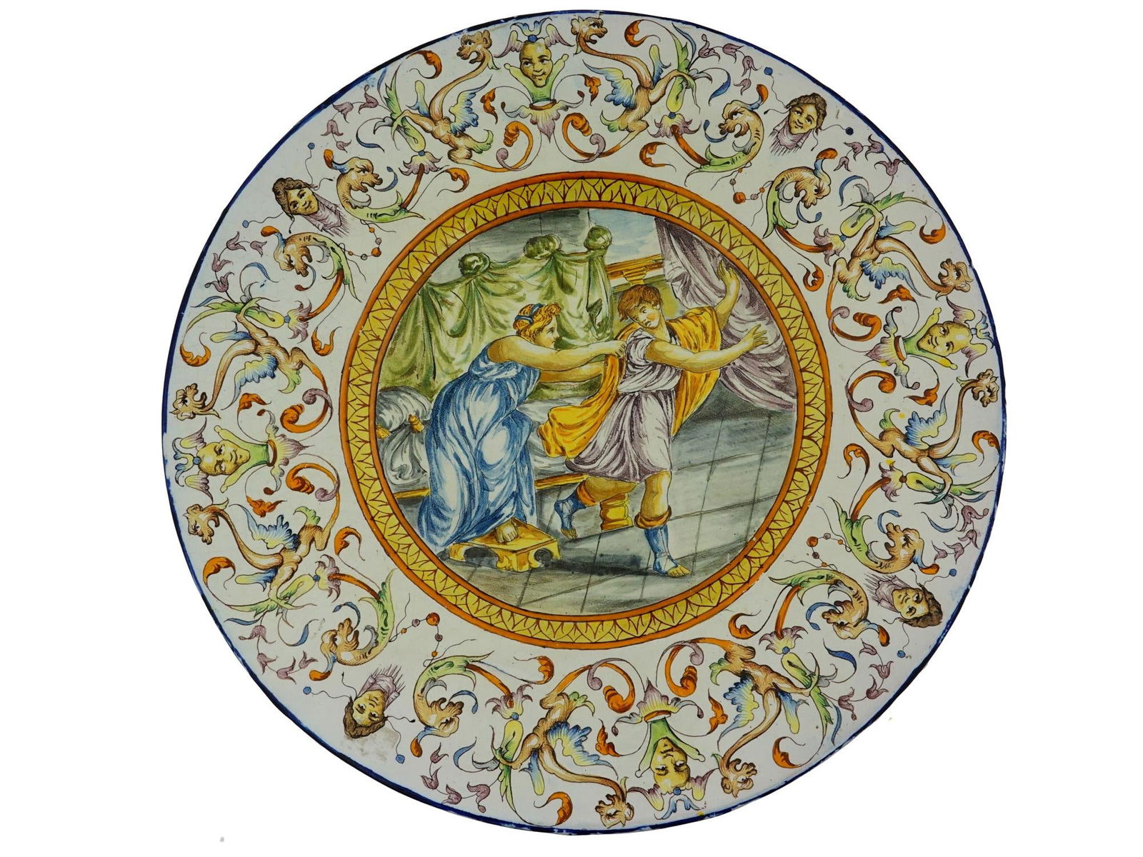 ANTIQUE ITALIAN JUDAICA HAND PAINTED MAJOLICA PLATTER (1 of 7)