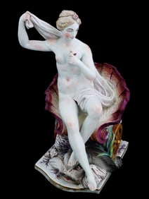 ANTIQUE FRENCH FAIENCE SEATED AMPHITRITE FIGURINE