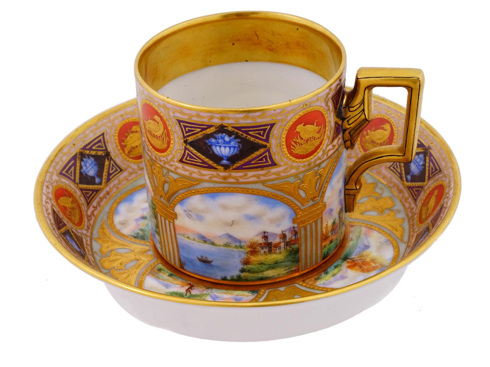 ANTIQUE ROYAL VIENNA PORCELAIN TEA CUP SAUCER SET (1 of 12)